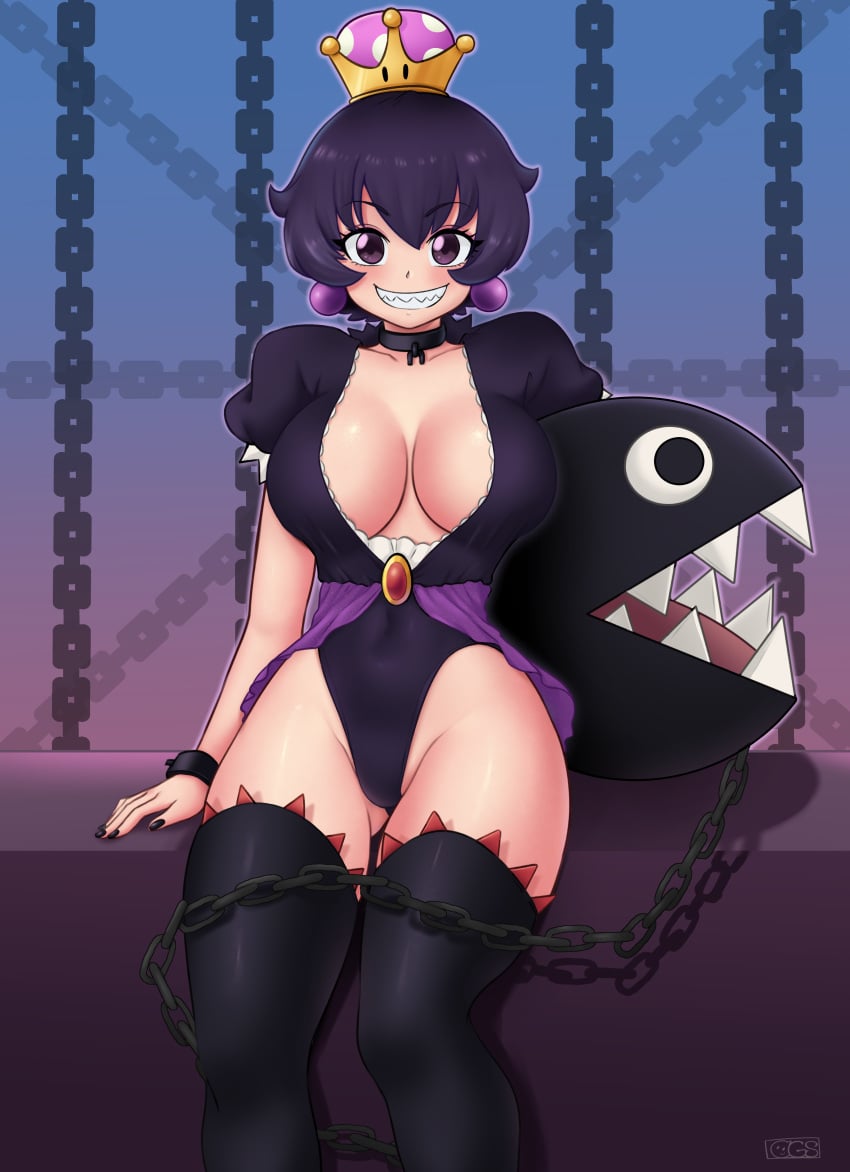 chain_chomp chains chompette cleavage collar deviantart fanbox_reward female female_only fully_clothed gummslime gumroad mario_(series) metal_collar new_super_mario_bros._u_deluxe patreon revealing_clothes stockings super_crown super_mario_bros. tagme tight_clothing