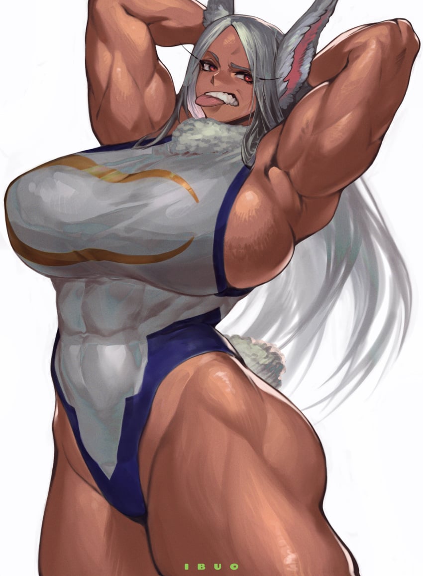 athletic_female big_breasts boku_no_hero_academia dark-skinned_female dark_skin female hero_outfit_(mha) huge_breasts ibuo miruko muscle_mommy muscular_female my_hero_academia rumi_usagiyama tomboy tongue tongue_out