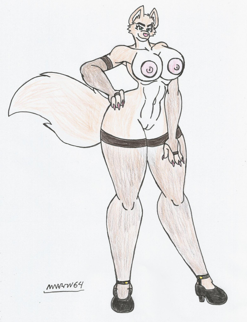 big_breasts big_hips diane_foxington dreamworks eyebrow_piercing furry high_heels looking_at_viewer marlon64 naked_female naked_gloves naked_stockings naked_with_shoes_on nylons solo the_bad_guys traditional_drawing_(artwork)