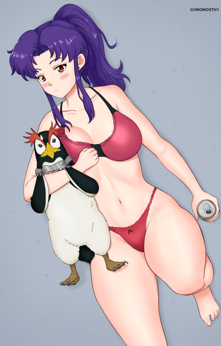 beer_can big_breasts blushing deviantart fanbox_reward gummslime gumroad lingerie misato_katsuragi neon_genesis_evangelion patreon pen_pen penguin purple_hair tagme thick_thighs