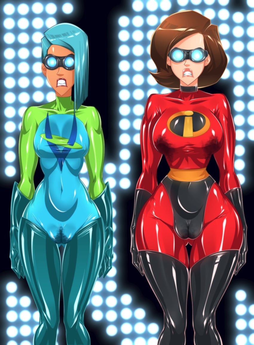 2girls ass big_breasts blue_hair breasts busty chest curvaceous curvy curvy_figure digital_media_(artwork) disney elastigirl female female_focus helen_parr hero heroine hips hourglass_figure human karen_fields legs light-skinned_female light_skin lips lower_body mature mature_female multiple_girls omiiverse pixar slim_waist superhero superheroine the_incredibles the_incredibles_2 thick thick_legs thick_thighs thighs upper_body voluptuous voyd_(the_incredibles) waist wide_hips