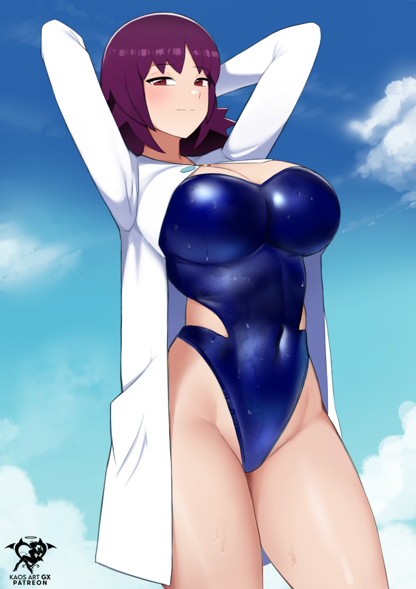 1girls breasts female hips huge_breasts kaos_art nintendo one-piece_swimsuit philena_ivy pokemon pokemon_(anime) pokemon_professor professor_ivy purple_hair swimsuit thick_thighs thighs wide_hips