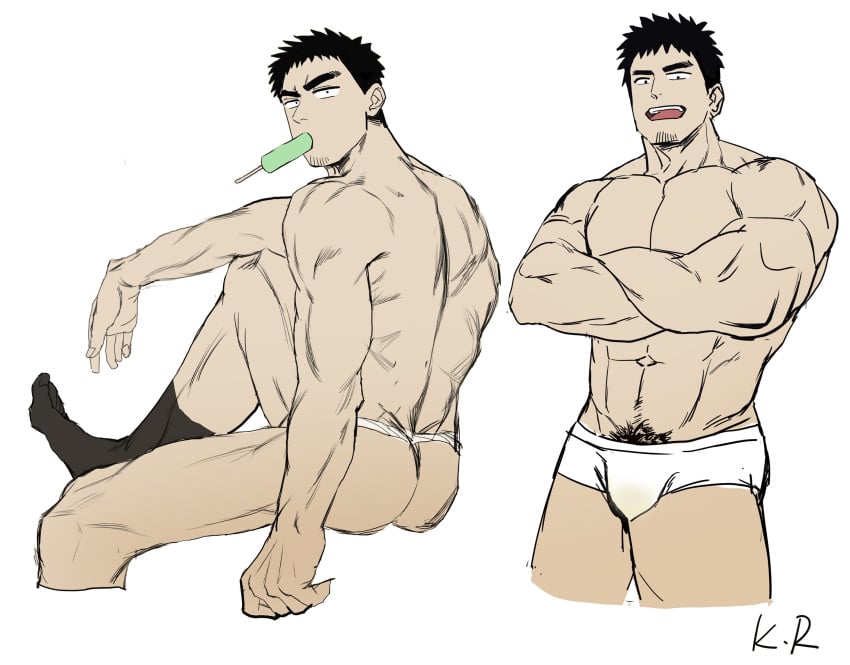 52kourou balls bara bulge gay male male_only multiple_views muscles muscular my_senpai_is_annoying penis senpai_ga_uzai_kouhai_no_hanashi solo solo_male stained_clothes stained_underwear takeda_harumi_(shiromanta)