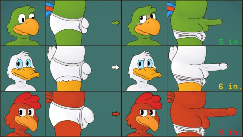 anthro anthro_only beak black_eyes blue_body blue_feathers blue_sclera blush briefs briefs_only bulge clothed clothing colored_seam_underwear directional_arrow disney donald_duck embarrassed english_text feathers foreskin genitals gramy green_body green_feathers grey_seam_briefs grey_seam_underwear group hi_res humiliation jose_carioca male male_only number orange_beak panchito_pistoles partially_clothed penis penis_size_comparison red_body red_feathers smile story story_in_description text tighty_whities topless trio underwear underwear_down underwear_only white_briefs white_clothing white_underwear