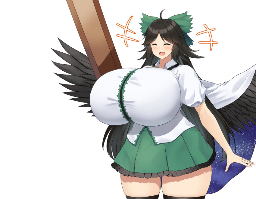 1girls ? big_breasts breast_expansion breasts_bigger_than_head daien_(daien418) huge_breasts skirt solo_female tagme touhou utsuho_reiuji wing