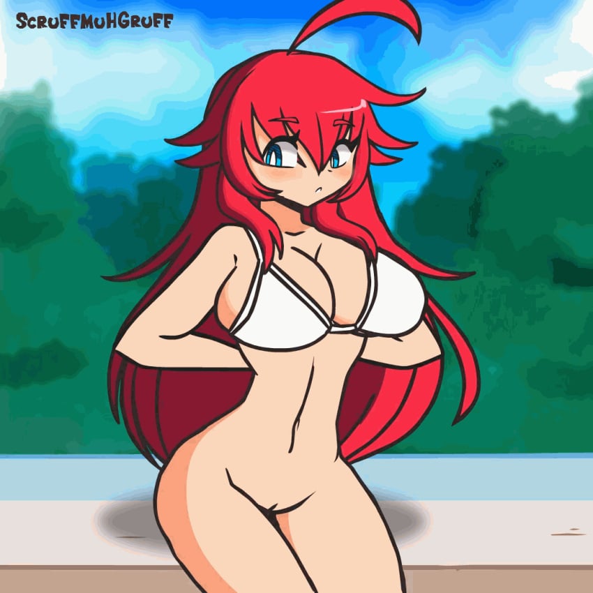 animated animated_gif blue_eyes bra breasts color colored demon_girl high_school_dxd long_hair midriff no_pubic_hair pussy red_hair rias_gremory scruffmuhgruff tagme thighs watermark