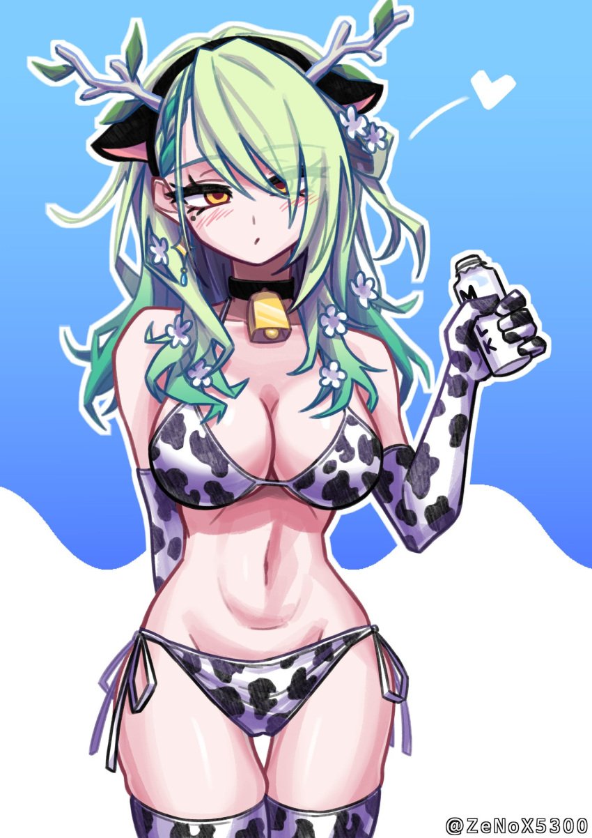 ceres_fauna cow_bikini cow_print hololive hololive_english hololive_english_-council- hololive_english_-promise- milk virtual_youtuber zenox5300