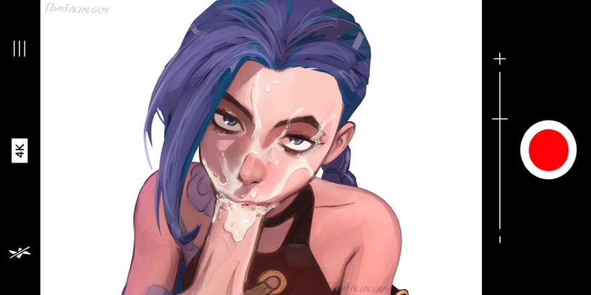 1boy 1boy1girl 1girls after_fellatio alternate_version_at_source alternate_version_available arcane arcane_jinx blowjob blue_hair blue_hair_female cum cum_in_mouth cum_on_face facial fellatio jinx_(league_of_legends) league_of_legends looking_at_camera looking_at_viewer looking_up oral oral_creampie oral_sex penis penis_in_mouth phone_screen sucking_penis thatfacialguy white_background