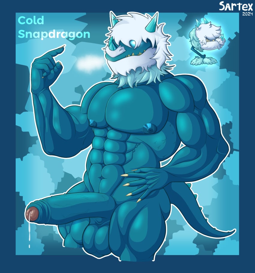 abs absurd_res animal_humanoid anthro artist_name artist_request balls beard big_dick big_penis blue_body blue_eyes blue_hair bodily_fluids claws cold_snapdragon cold_snapdragon_(pv2) cold_snapdragon_(pvz) dragon dragon_humanoid electronic_arts elemental_creature elemental_humanoid facial_hair facial_horn flora_fauna foreskin gay genital_fluids genitals glowing glowing_eyes hair hand_on_hip hi_res horn humanoid ice leaking leaking_precum male male_only muscular muscular_male nails nipples nose_horn nude pecs penis plant plant_humanoid plants_vs._zombies plants_vs_zombies plants_vs_zombies_2:_it's_about_time popcap_games precum sartex simple_background solo tail teeth urethra white_hair