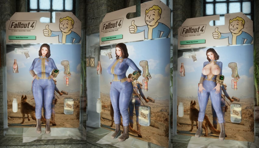 3d action_figure bethesda_softworks blister_pack bodysuit breasts_out_of_clothes emotrashcan fallout in_box nora_(fallout_4) screenshot sole_survivor_(female) vault_dweller vault_suit