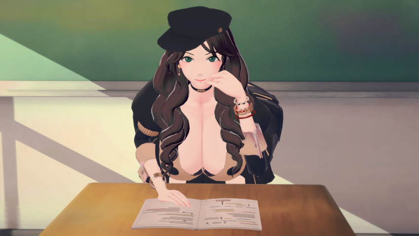 1girls breasts brown_hair dorothea_arnault female female_only fire_emblem fire_emblem:_three_houses garreg_mach_monastery_uniform green_eyes hat huge_breasts indoors long_hair looking_at_viewer nintendo sfyri smile solo