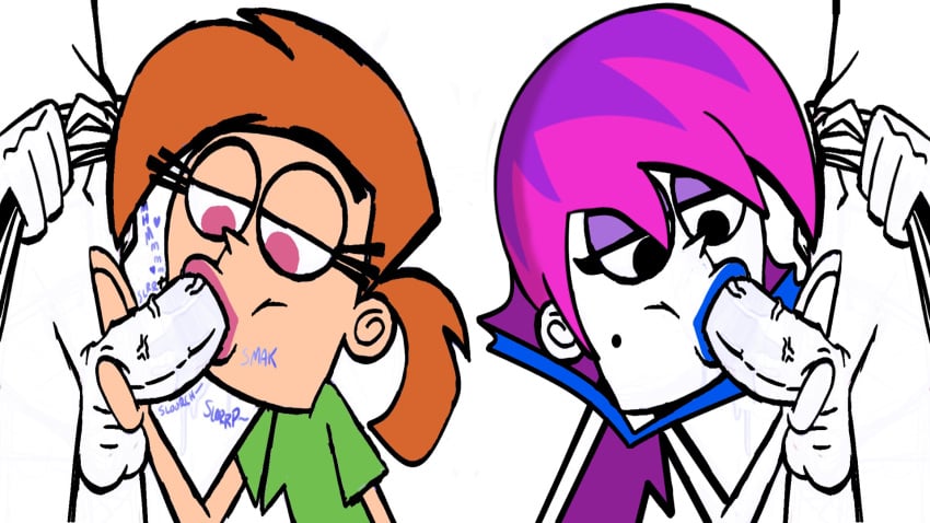 2boys 2girls artist_request blowjob hildy_gloom oral_sex straight_hair tagme the_fairly_oddparents vicky_(fairly_odd_parents)