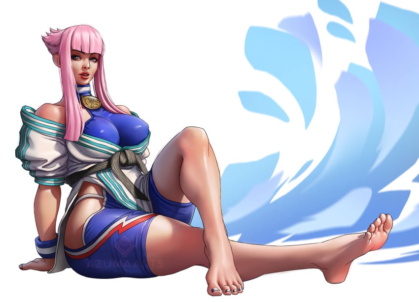 1girls ass azuma_yasuo azumaarts barefoot big_ass big_breasts breasts capcom feet female french french_female light-skinned_female light_skin manon_legrand nail_polish pink_hair short_hair short_hair_with_long_locks soles street_fighter street_fighter_6 thick_thighs toes