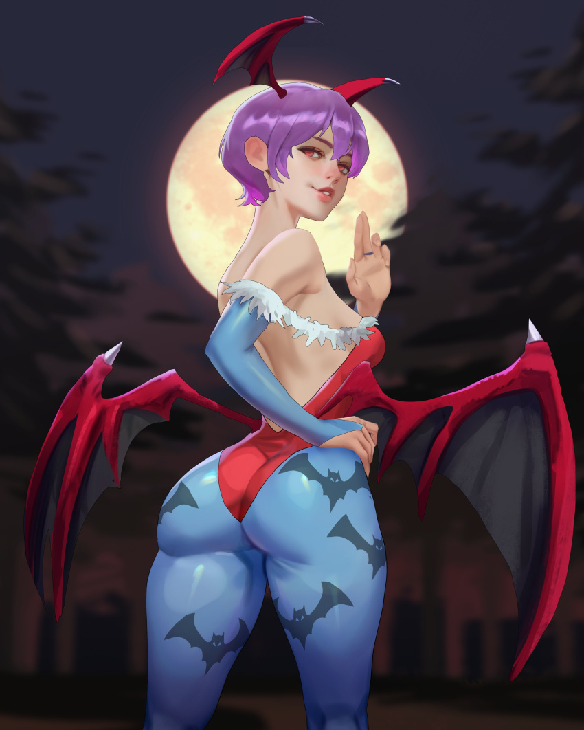 bubble_ass bubble_butt darkstalkers head_wings leoquezadilla lilith_aensland pale-skinned_female pale_skin purple_hair quezadilla red_eyes short_hair succubus succubus_wings