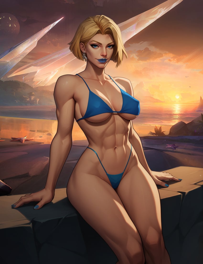 abs absurd_res ai_assisted ai_generated athletic athletic_female bikini blonde_female blonde_hair blue_hair blue_lipstick blue_nails bob_cut caucasian caucasian_female closed_mouth closed_mouth_smile emma_frost emma_frost_(marvel_rivals) female looking_at_viewer marvel marvel_comics marvel_rivals muscular_female photoshop stable_diffusion synth_canvas tagme thick_thighs wide_hips