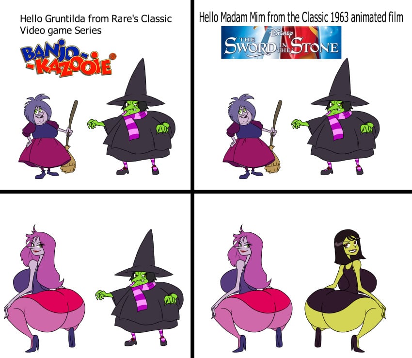 2girls ass banjo-kazooie big_ass comedy comic crossover da-fuze disney disney_villains duo english english_text female female_focus female_only funny game_over_gruntilda gilf gruntilda high_heels humor large_ass madam_mim mature_female meme source_request tagme the_sword_in_the_stone witch