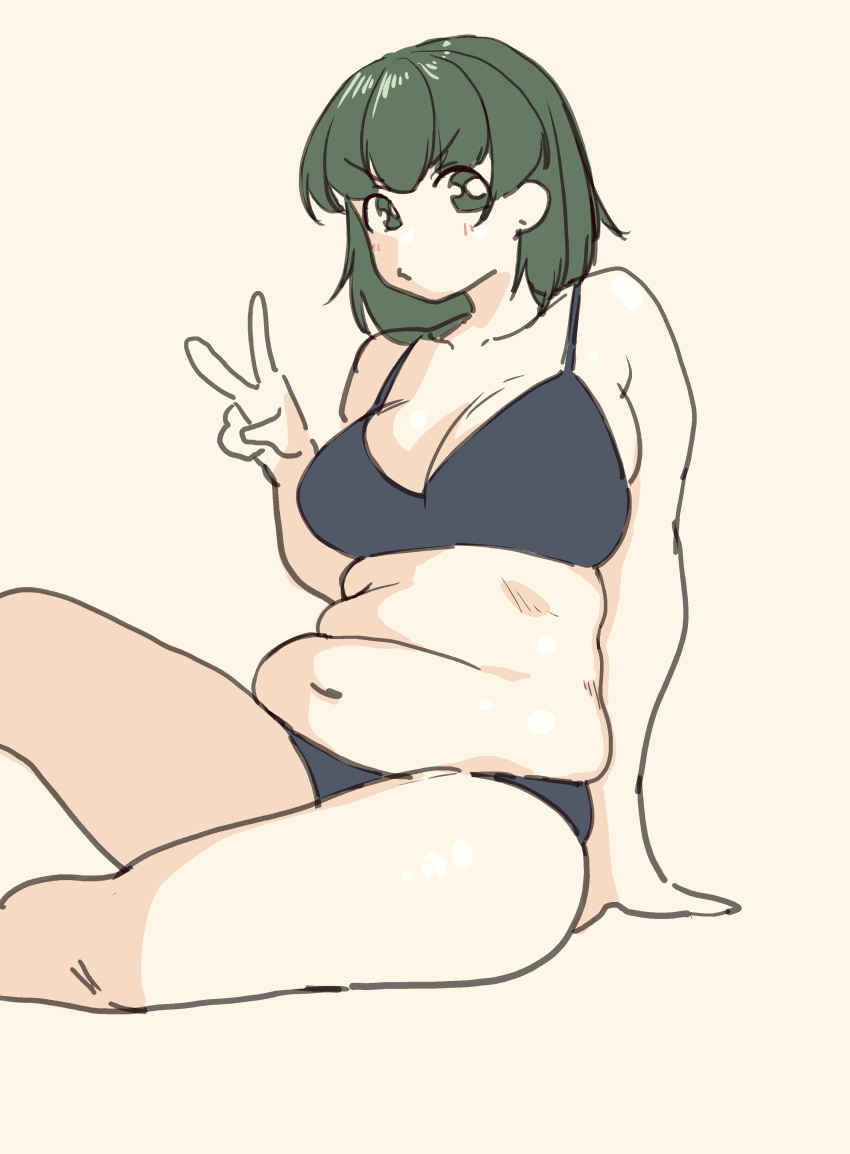 1girls bra chubby female female_only green_hair ijnacrj looking_at_viewer mao_(mattsuu) mob_face panties