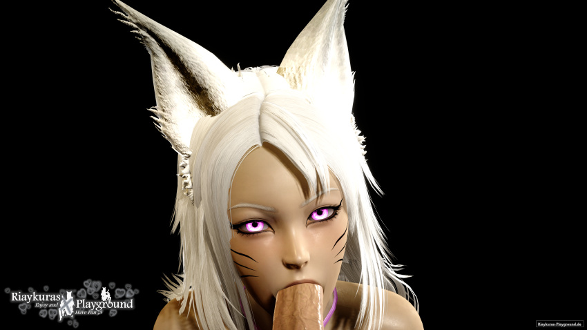 3d 3d_model animal_ears animal_humanoid blowjob erect_penis fox_girl hi_res high_resolution highres kuuri lingerie looking_at_viewer looking_up male/female oral oral_sex penis pink_eyes pov pov_blowjob pov_eye_contact riaykuras_playground self_upload sucking sucking_penis uncensored white_hair white_nail_polish