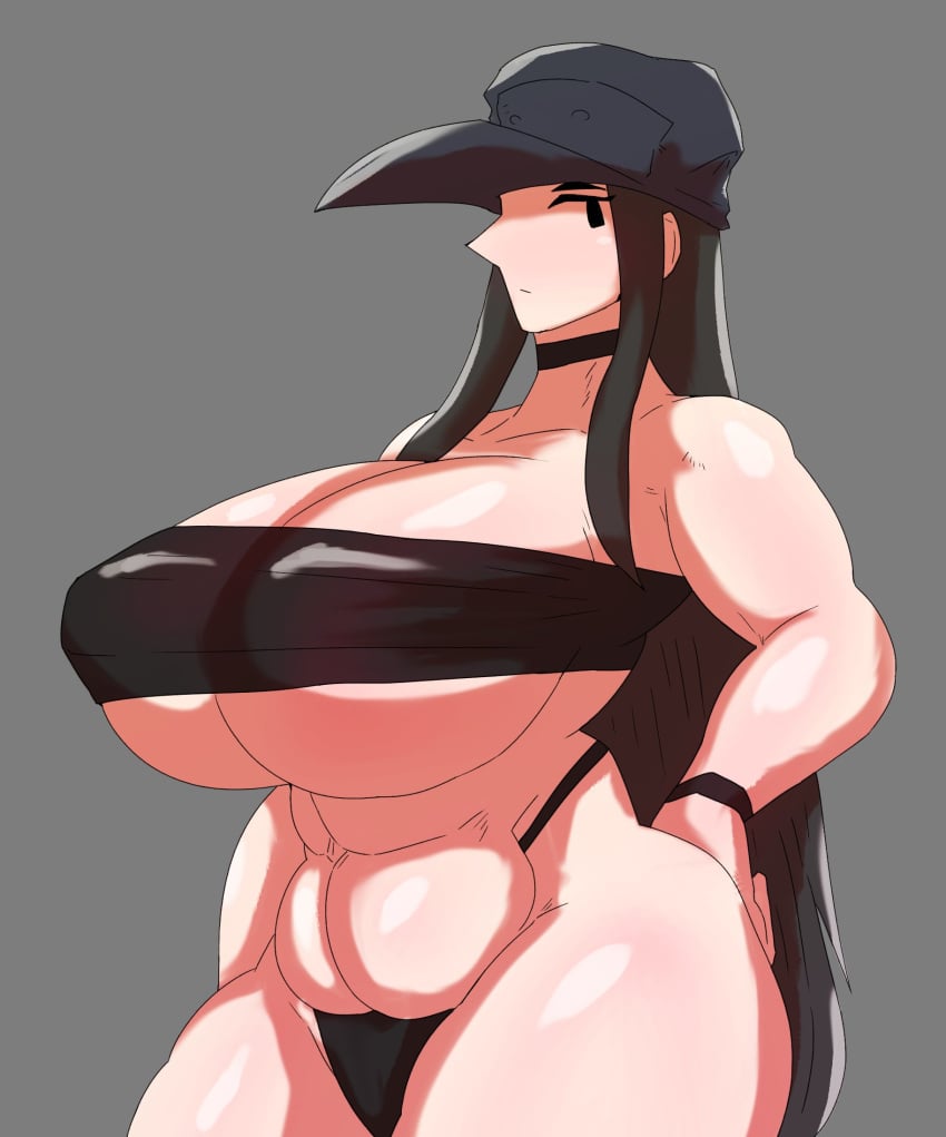 1girls 925kyohei bangs black_choker black_hair black_thong black_tubetop breasts_bigger_than_head cassette_girl choker friday_night_funkin friday_night_funkin_mod hands_on_hips huge_breasts kunaboto_(style) long_hair looking_at_viewer side_view thong tubetop venus_body voluptuous voluptuous_female