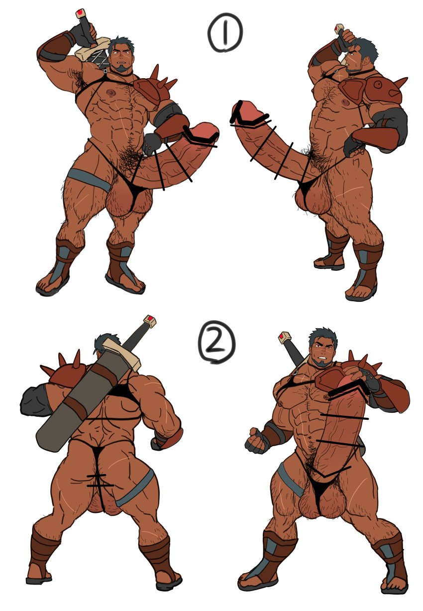 abs armor bar_censor bara biceps black_hair blush bodybuilder boner censor_bar censored censored_genitalia censored_penis erection facial_hair huge_balls huge_cock hyper hyper_balls hyper_genitalia hyper_penis hyper_testicles kuromine_hiraya male male_focus male_only muscle muscles muscular muscular_arms muscular_legs muscular_male muscular_thighs nipples pecs pubic_hair solo solo_male thick_thighs warrior yuatari