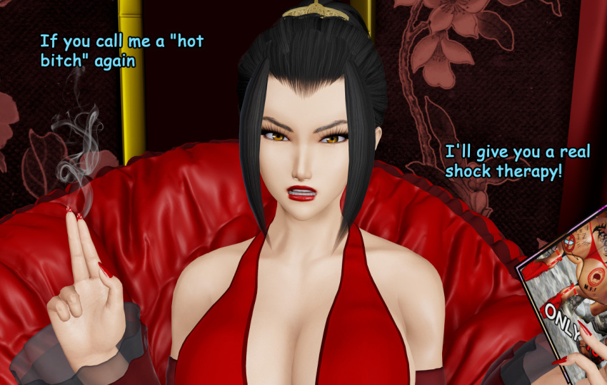 1girls avatar_legends avatar_the_last_airbender azula black_hair clothed clothed_female dialogue english_text female fire_nation insult insulting_viewer long_nails nail_polish pointed_nails princess red_nail_polish red_nails ronail royal royalty text threat threatening threatening_viewer threatening_words tiara