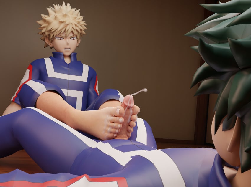 2boys 3d angry_expression barefoot boku_no_hero_academia cum cum_on_feet cum_on_toes feet foot_fetish foot_focus footjob gay izuku_midoriya katsuki_bakugou male_only mrgtsfloop my_hero_academia orgasm