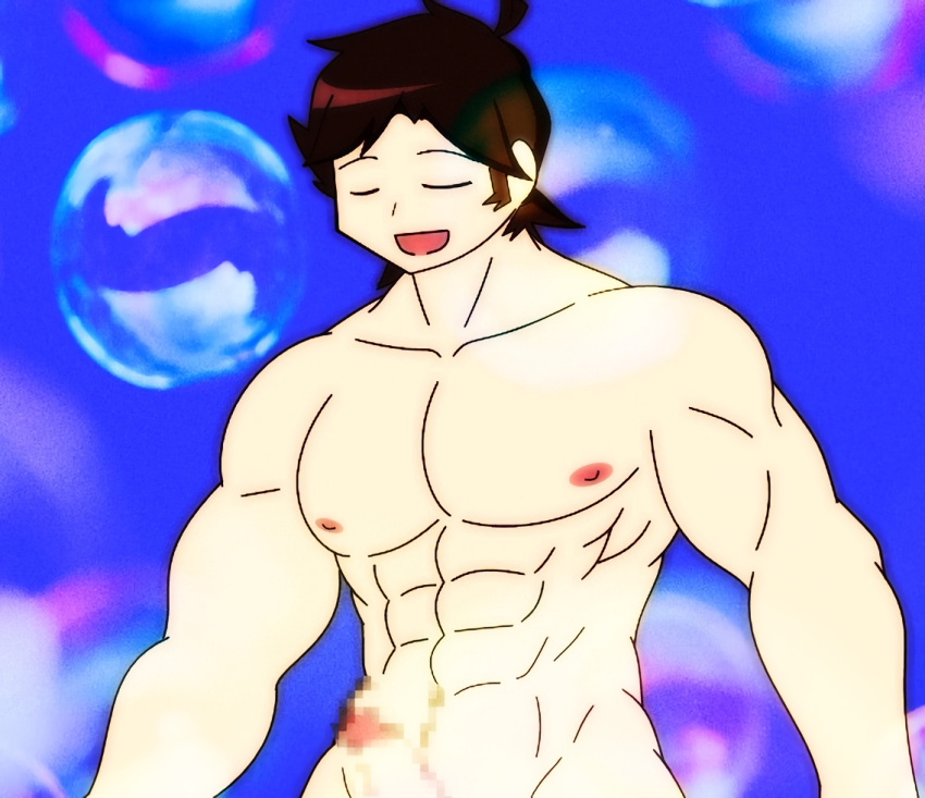 abs areolae black_hair bubbles burebure censored censored_penis closed_eyes eltrollino gay happy human light-skinned_male light_skin los_compas minecraft_youtubers muscular muscular_arms muscular_male naked nipples nude pecs pectorals penis pixelated_penis retracted_foreskin smiling solo uncut white_body yaoi youtube_hispanic youtuber