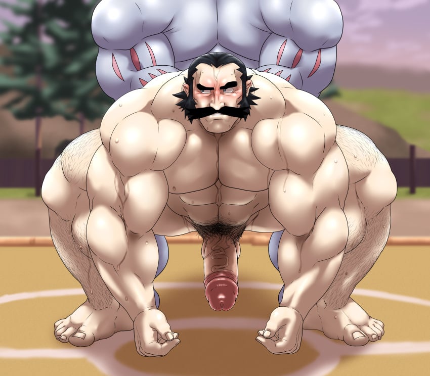 balls bara bent_over boner erection game_freak gay hitenmaru imminent_anal imminent_sex kamado_(pokemon) looking_back machoke male male_only male_pokemon/male_human muscles muscular nintendo nude penis pokemon pokemon_(species) pokemon_legends:_arceus pokephilia questionable_consent spread_legs sweat sweating sweaty