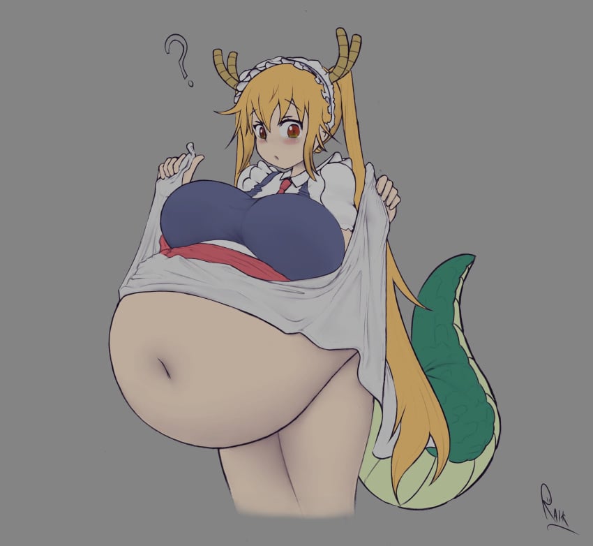 big_belly big_breasts huge_belly lifting_shirt miss_kobayashi's_dragon_maid raikovjaba tohru_(dragon_maid)