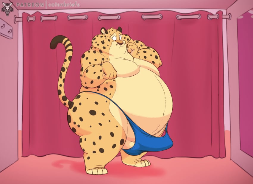 2022 anthro ass balls benjamin_clawhauser big_butt cedamuc1 cheetah colored disney erection felid feline fur genitals hi_res looking_at_genitalia looking_at_penis male mammal moobs mostly_nude navel obese obese_anthro obese_male oiruse overweight overweight_anthro overweight_male penis shaded solo speedo spots spotted_body spotted_fur standing swimsuit swimwear thick_thighs zootopia