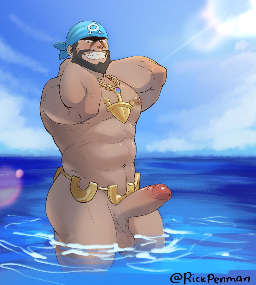 archie_(pokemon) balls bara boner erection game_freak gay in_water male male_only muscles muscular nintendo npc_trainer nude penis pokemon pokemon_oras rickpenman solo solo_male team_aqua water