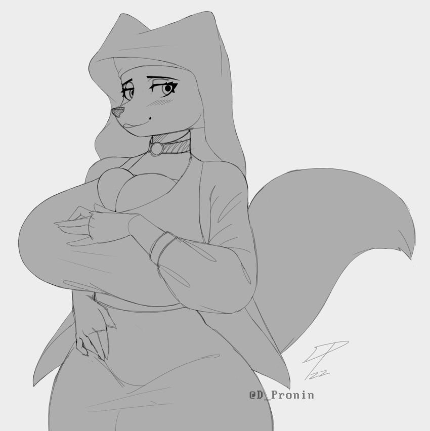 anthro big_breasts big_hips big_tail black_and_white blush breasts cleavage cleavage_overflow clothed clothing disney dpronin eyelashes female female_only fox fox_girl fox_humanoid fox_tail fur furry furry_only furry_tail hand_on_breasts hips huge_breasts humanoid large_breasts looking_at_viewer maid_marian monochrome necklace no_background no_dialogue no_humans robin_hood_(disney) sketch smile smiling smiling_at_viewer solo tail thick_thighs thighs watermark