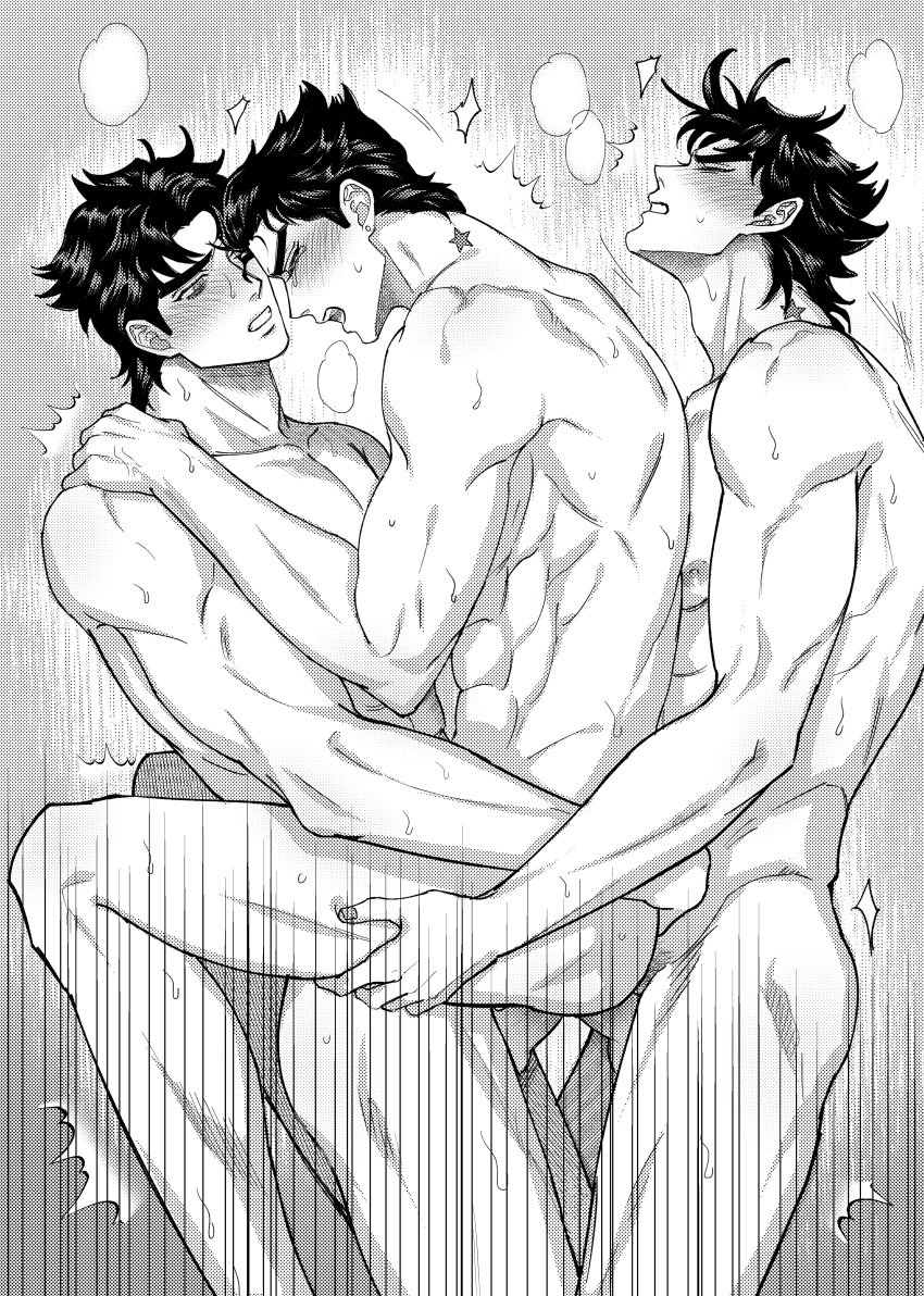 3boys abs anal anal_penetration anal_sex asian_male barely_visible_balls battle_tendency black_hair clenched_teeth double_anal double_penetration erect_nipples feet_out_of_frame gay gay_anal gay_incest gay_sex incest joestar_birthmark jojo's_bizarre_adventure jonathan_joestar joseph_joestar jotaro_kujo male/male male/male/male male_focus male_only mmm_threesome motion_lines nude orgasm_face orgasm_from_anal pecs penis_size_difference penises_touching phantom_blood sandwich_position side_view standing_sex stardust_crusaders stretched_anus sweatdrops teardrop threesome thrusting_into_ass wincing yaoi