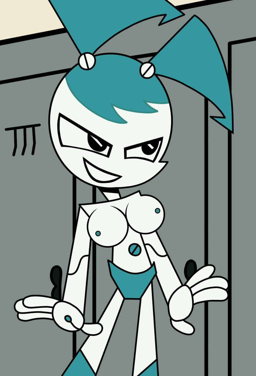 1girls 2022 accurate_art_style big_breasts black_eyes blue_nipples breasts color detailed_background exposed_breasts exposed_nipples female hi_res highres j_d_ jenny_wakeman large_breasts locker_room lockers my_life_as_a_teenage_robot navel nickelodeon nipples open_mouth robot robot_girl robot_humanoid solo solo_female solo_focus standing tagme teal_hair twintails two_tone_body uncensored white_body xj-9