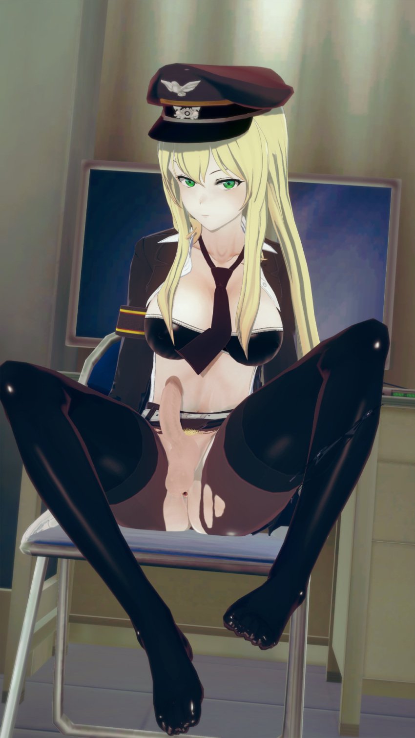 1futa 3d anus black_boots black_legwear black_stockings blonde_hair boots breasts erection flaccid footwear futa_only futanari girls'_frontline gloves green_eyes gym2009 karchew koikatsu legwear long_hair looking_at_viewer military military_hat military_uniform nazi necktie penis solo_futa stg-44(girls_frontline) stockings testicles uncensored uniform white_gloves