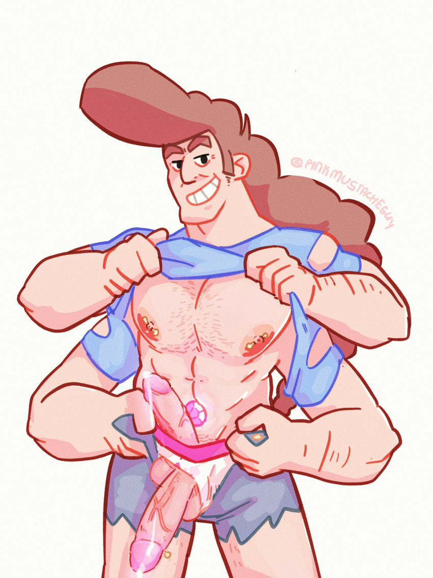 1boy abs balls boner cartoon_network circumcised diphallia diphallism erect_penis erection hard_on long_hair male male_focus male_only multi_arm multi_limb multi_penis muscles muscular muscular_male penis penis_out pierced_nipples pinkmustacheguy precum precum_drip shirt_lift short_shorts smiling smiling_at_viewer solo solo_focus steg_(steven_universe) steven_universe steven_universe:_the_movie veiny_penis