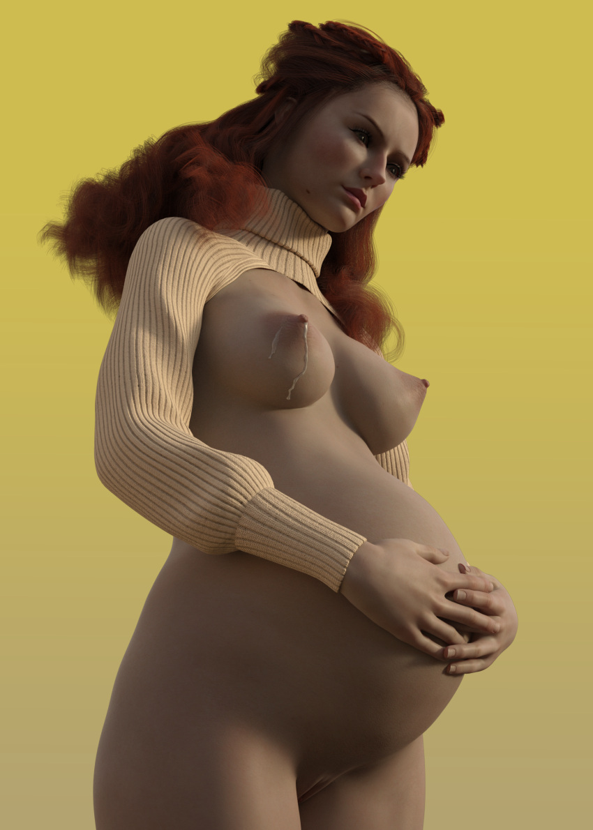 1girls 3d a_song_of_ice_and_fire belly big_belly breastmilk breasts dripping_milk female female_only game_of_thrones kybilion lactating lactation leaking_milk nipples pregnant pussy red_hair sansa_stark solo