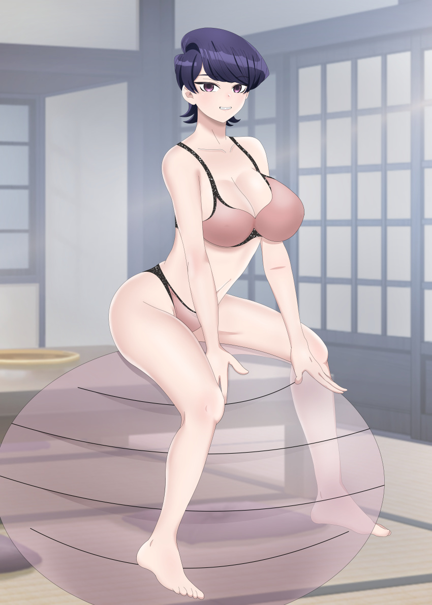 1girls big_breasts breasts exercise_ball female female_only komi-san_wa_komyushou_desu komi_shuuko lingerie lingerie_only lpogo mature mature_female milf mother short_hair sitting smile solo solo_female thick_thighs