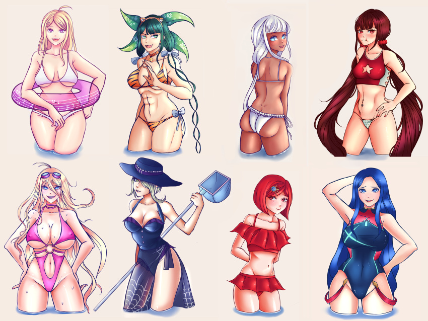 akamatsu_kaede bikini chabashira_tenko clover_jello cosplay danganronpa danganronpa_v3 harukawa_maki iruma_miu pyra_(xenoblade)_(cosplay) shirogane_tsumugi skimpy straight_hair tiger_print toujou_kirumi xenoblade_chronicles_2 yonaga_angie yumeno_himiko