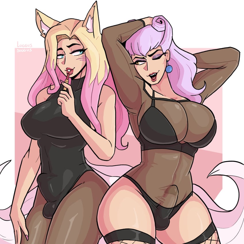 2d 2d_(artwork) 2futas ahri alternate_version_available animal_ears applying_lipstick applying_makeup balls balls_in_panties blonde_hair blue_eyes breasts bulge bulge_through_clothing clothed clothing dickgirl duo erection erection_under_clothes evelynn fishnets fox fox_ears fox_tail fully_clothed futa_only futanari futanari_version_available human humanoid humanoid_penis k/da_all_out_ahri k/da_all_out_evelynn k/da_all_out_series k/da_series kemonomimi kitsune latex latex_bodysuit league_of_legends light-skinned_futanari light_skin lipstick loggus_doggus long_hair one_eye_closed open_mouth painted_nails pantyhose pantyhose_under_swimsuit penis penis_in_panties pink_hair purple_hair standing thick_thighs thighhighs two_tone_hair winking yellow_eyes