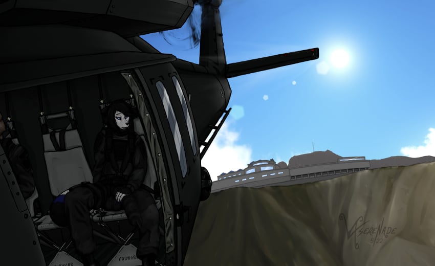 aircraft anthro arctic_fox balls big_balls big_bulge big_penis black_hawk_(aircraft) bulge bulge_grab canid canine clothing fox genitals girly helicopter hi_res huge_balls huge_bulge huge_cock hyper hyper_bulge hyper_genitalia hyper_penis light male mammal military military_uniform mountain penis solo sun sunlight uh-60 uh-60_blackhawk uniform vexxus_(vxserenade) vxserenade