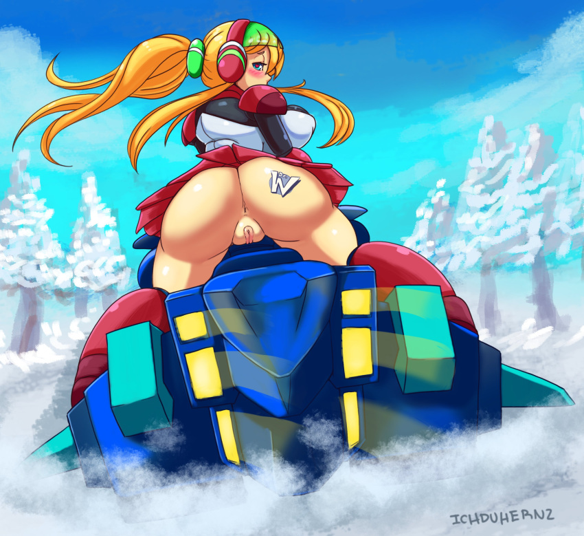 1girls absurdres anus ass blonde_hair bottomless heart-shaped_pupils highres huge_ass ichduhernz looking_at_viewer looking_back mega_man mega_man(classic) no_panties presenting presenting_anus presenting_ass presenting_hindquarters presenting_pussy pussy roll tagme