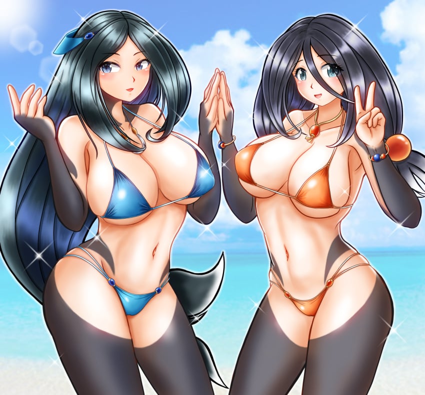 2girls beach bikini hand_holding multiple_girls sadeena shildeena tagme tate_no_yuusha_no_nariagari the_rising_of_the_shield_hero uratomomin