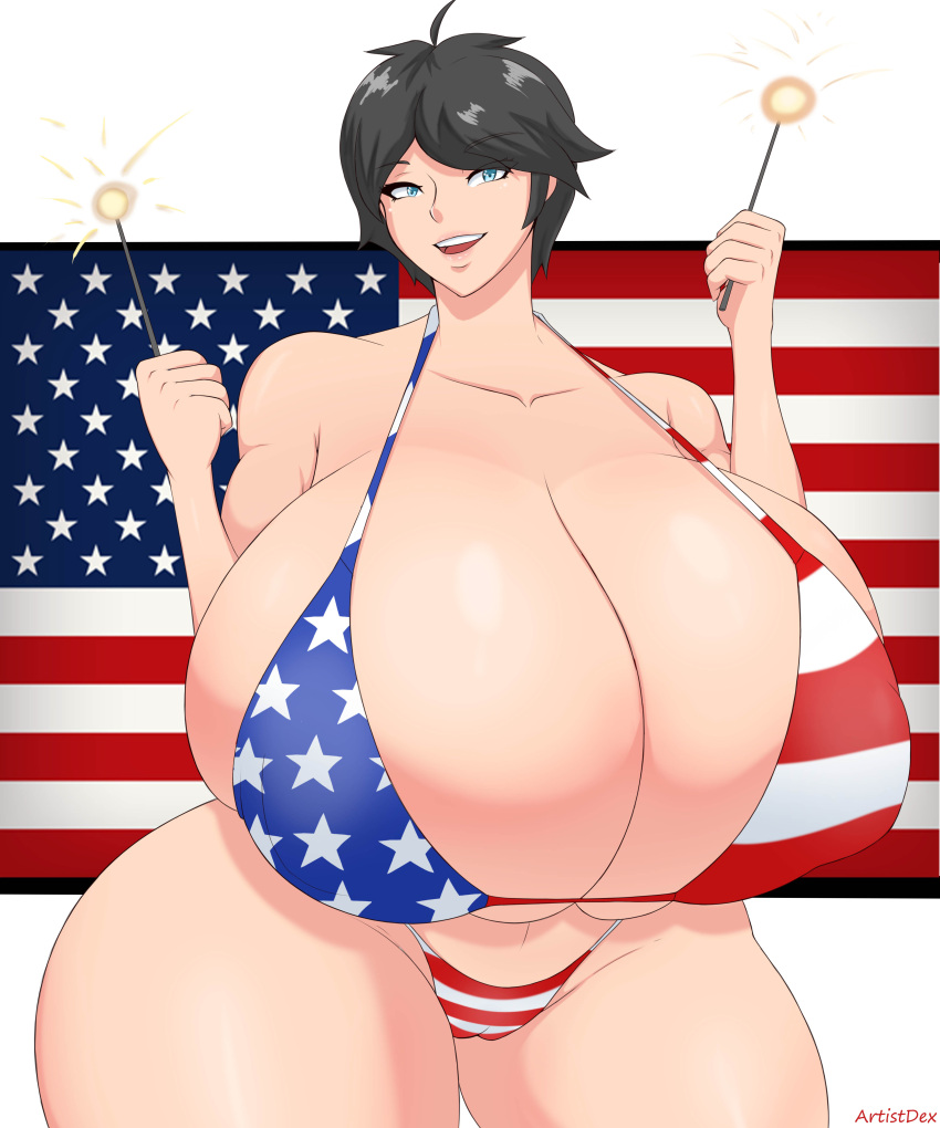 1girls 4th_of_july american_flag american_flag_bikini artistdex ashley_(artistdex) big_breasts bikini black_hair breasts busty curvaceous curves curvy curvy_body curvy_female curvy_figure enormous_breasts female female_focus female_only gigantic_breasts huge_breasts large_breasts massive_breasts nipples nipples_visible_through_clothing original short_hair solo solo_female thick_thighs thighs voluptuous