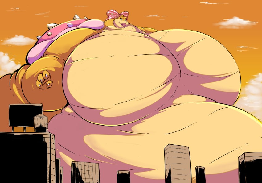 absurd_res anthro city cloud fat female giantess hi_res koopa koopaling macro mario_(series) morbidly_obese morbidly_obese_anthro morbidly_obese_female nintendo obese obese_anthro obese_female overweight overweight_anthro overweight_female saintdraconis scalie sky solo video_games wendy_o._koopa