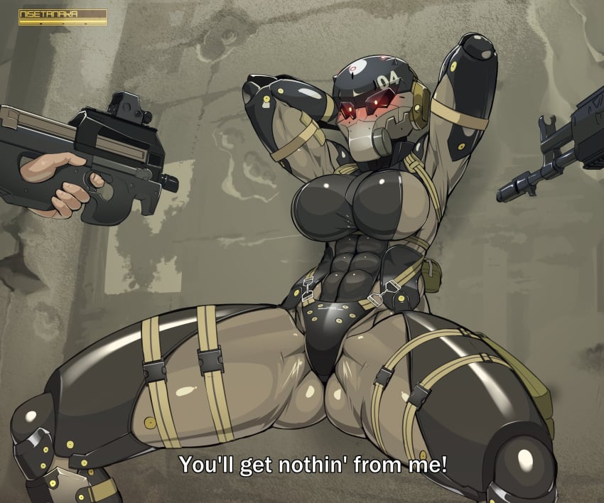 1girls arms_up ass athletic_female big_ass bodysuit clothing faceless_focus faceless_male female female_focus gun haven_trooper held_at_gunpoint hostage human metal_gear_solid metal_gear_solid_4 multiple_boys muscular_female nisetanaqa squatting thick_thighs weapon wide_hips