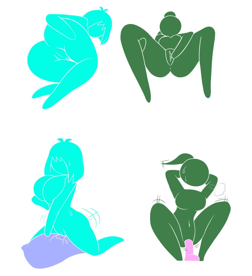 2girls cyan_(harvestman) dildo green_(harvestman) harvestman_here masturbation multiple_girls pictogirls_(harvestman) pictogram pillow pillow_humping