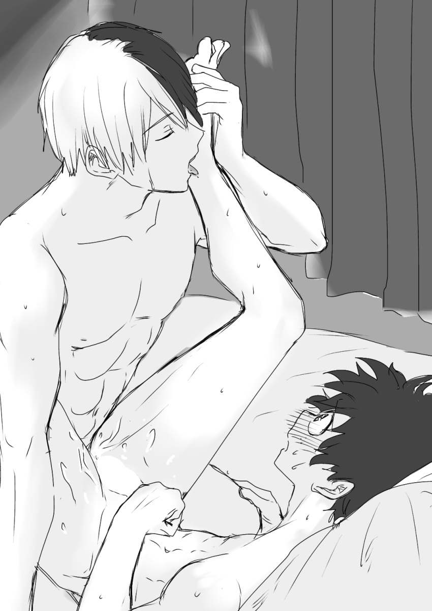 2boys abs barefoot bed bedroom blush bodily_fluids censored_penis completely_nude completely_nude_male curly_hair embarrassed feet foot_licking freckles frizzy_hair indoors izuku_midoriya leg_lift leg_up lying muscle my_hero_academia nervous nude on_bed penetration scar semen sex short_hair shouto_todoroki sweat teenage teenage_boy teenager tongue tongue_out window yaoi