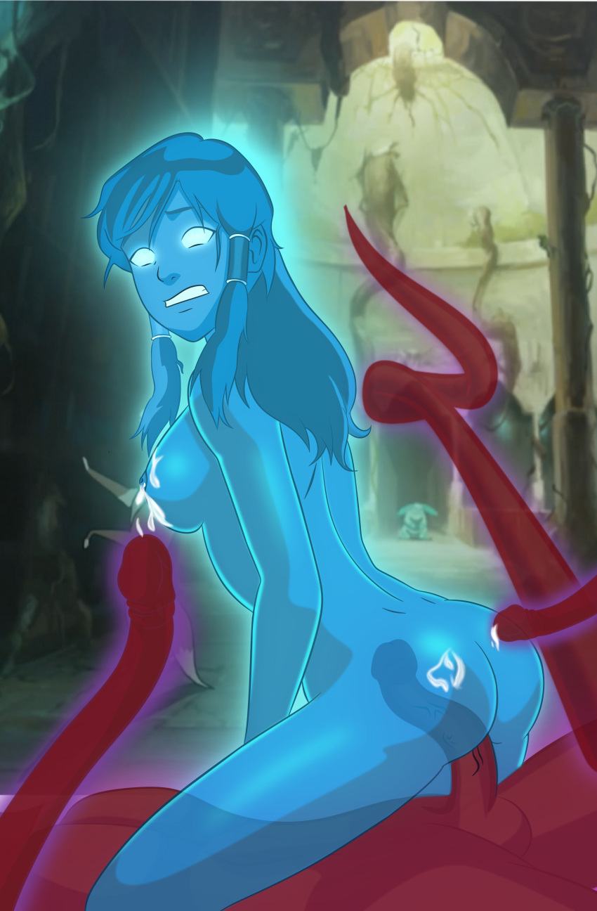 1boy 1boy1girl 1girls avatar_legends cowgirl_position cum cum_on_ass cum_on_breasts disembodied_soul eye_of_the_beholder female girl_on_top korra male male/female medium_breasts see-through_body sex smooth_skin solo_focus soul soul_sex spirit spirit_(avatar) tentacle tentacle_sex the_avatar the_legend_of_korra translucent_body vaatu vaginal vaginal_penetration water_tribe