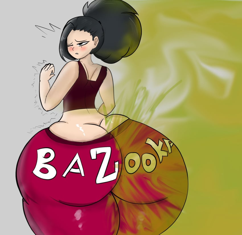 1girls ass_cleavage big_ass big_butt black_eyes black_hair blush butt_crack fart fart_cloud fart_fetish farting full_of_gas looking_back melissaalli momo_yaoyorozu my_hero_academia one_eye_closed ponytail rear_view solo_female thick_thighs